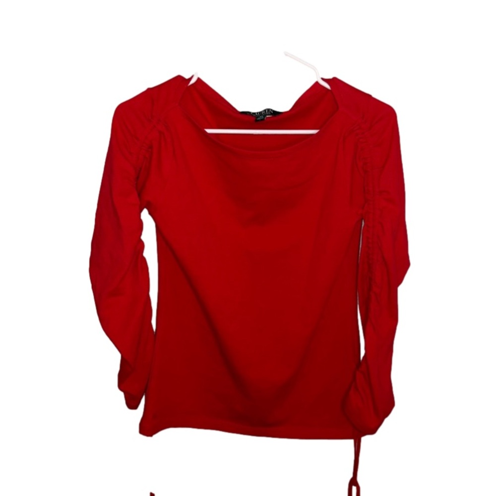Lauren Ralph Lauren Red Cinched Sleeve Blouse